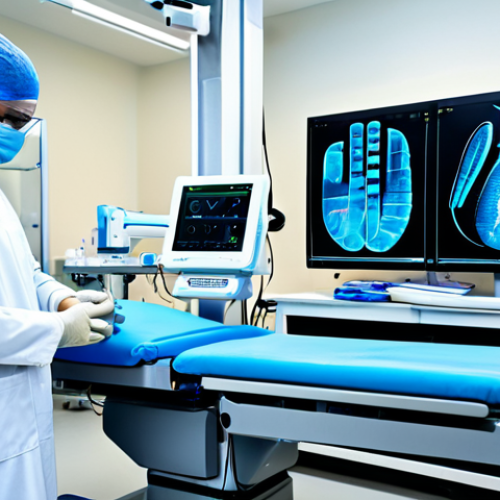 Home 11 A skilled professional surgeon, fully clothed in modern surgical scrubs and a lab coat, sits at a sleek, futuristic robotic surgery console. The console features multiple glowing holographic screens displaying intricate 3D anatomical models and real-time AI-generated surgical guidance data. The surgeon's gloved hands are positioned on advanced haptic feedback controls, conveying a sense of touch and resistance. Robotic arms are visible in the background, extending from a nearby surgical tower. The operating room is pristine, sterile, and bathed in cool, professional lighting, perfect anatomy, correct proportions, natural pose, well-formed hands, proper finger count, natural body proportions, high-quality image, professional photography, sharp focus, detailed, safe for work, appropriate content, fully clothed, professional.