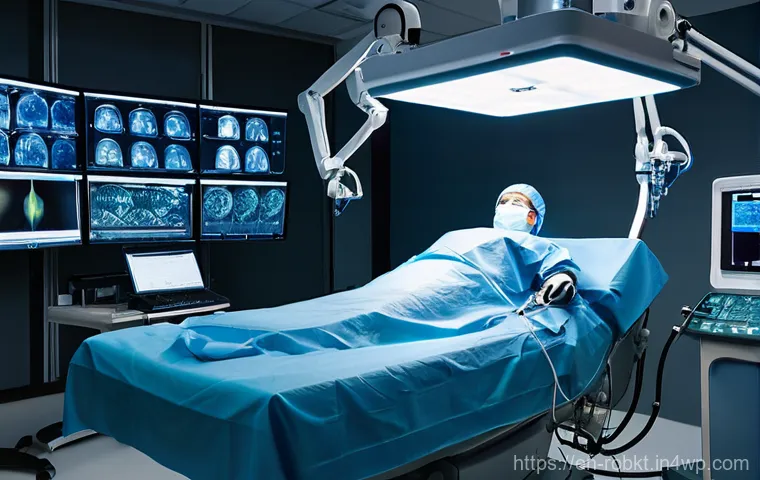 로봇 수술 시스템과 환자 안전 관리 - **Prompt: The Robotic Surgeon's Domain**
"A highly detailed, realistic image of a modern operati...